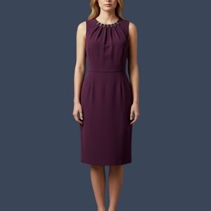 VTG SHELBY NITES 1990s Purple Embellished Pleated Neck Sheath Holiday Dress